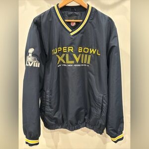 NFL Super Bowl XLVIII Pullover Windbreaker V Neck Mens XL Blue 02/02/14 NY NJ
